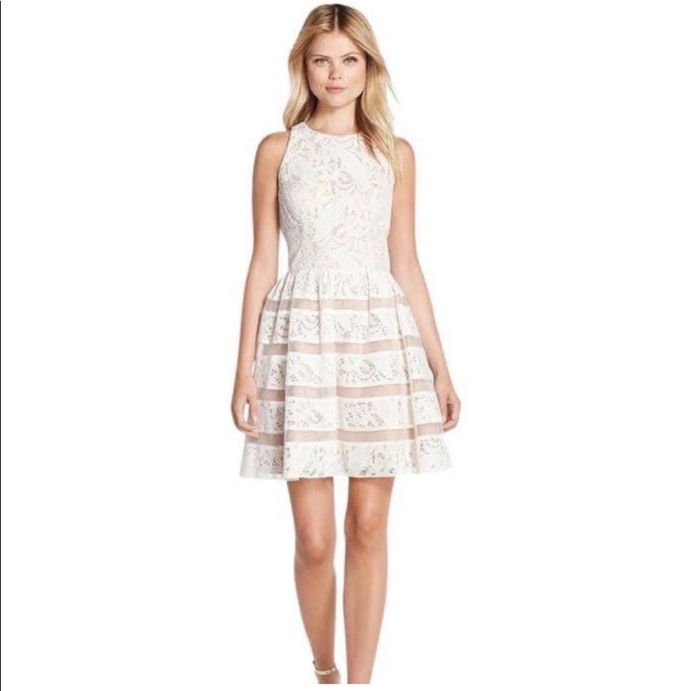 Aidan Mattox White Lace Fit and Flare dress